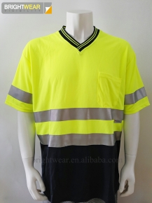 Contrast V-neck safety T-shirt with 3M reflective tape and birdeye mesh fabric