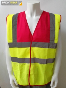 Contrast polyester safety vest with hook and loop fastener and reflective tape