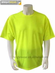 Hi vis 100 polyester short sleeve safety birdeye mesh T-shirt with chest printing