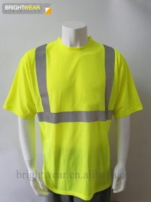 ANSI short sleeve polyester safety T-shirt with sew-on reflective tape and reflective logo