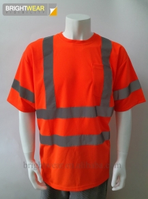 ANSI Class 3 short sleeve safety T-shirt with sew-on reflective tape and pocket