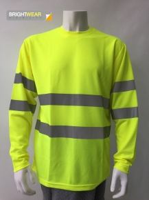 High Vis yellow long sleeve safety T-shirt with Elastic heat-applied reflective tape