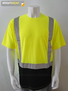 Contrast short sleeve reflective safety T-shirt with 3M reflective tape and birdeye mesh fabric