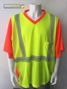 Birdeye mesh fabric V-neck safety T-shirt with  reflective tape meet ANSI 107-2010