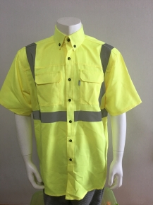Mens short sleeve hi-vis shirt with sew-on reflective tape