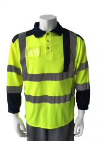 ENISO20471 safety polo shirt with contrasting color and sew-on reflective tape