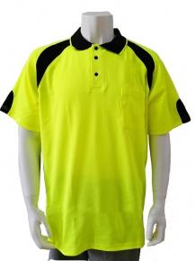 Mens T/C contrast reflective safety polo shirt with chest pocket and print