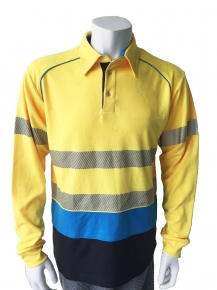 Mens  safety polo shirt with chest print and 3M segmented reflective tape