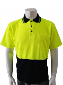 Mens hi vis T/C contrast reflective safety polo shirt with chest pocket for Australia