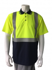 Hi Vis 100 polyester safety polo shirt with flame retardant reflective tape
