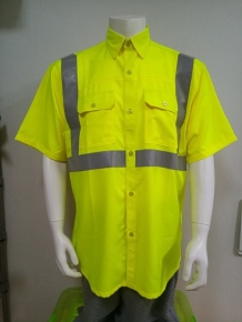 Mens short sleeve hi-vis shirt with sew-on reflective tape