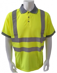 Polyester birdeye fabric fluroscent safety polo shirt with reflective tapes for men meet EN ISO 20471