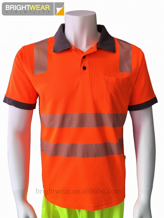 75 polyester 25 cotton hi vis  mens short sleeve polo shirt