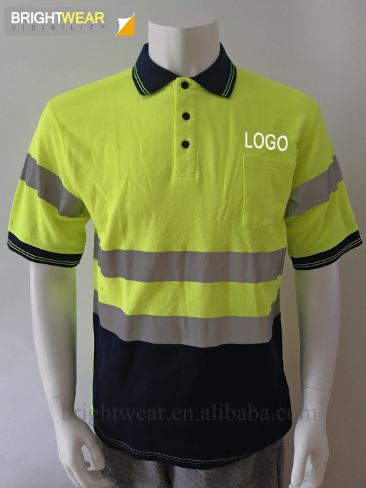 Contrast reflective safety polo shirt with pocket and embroidery on chest